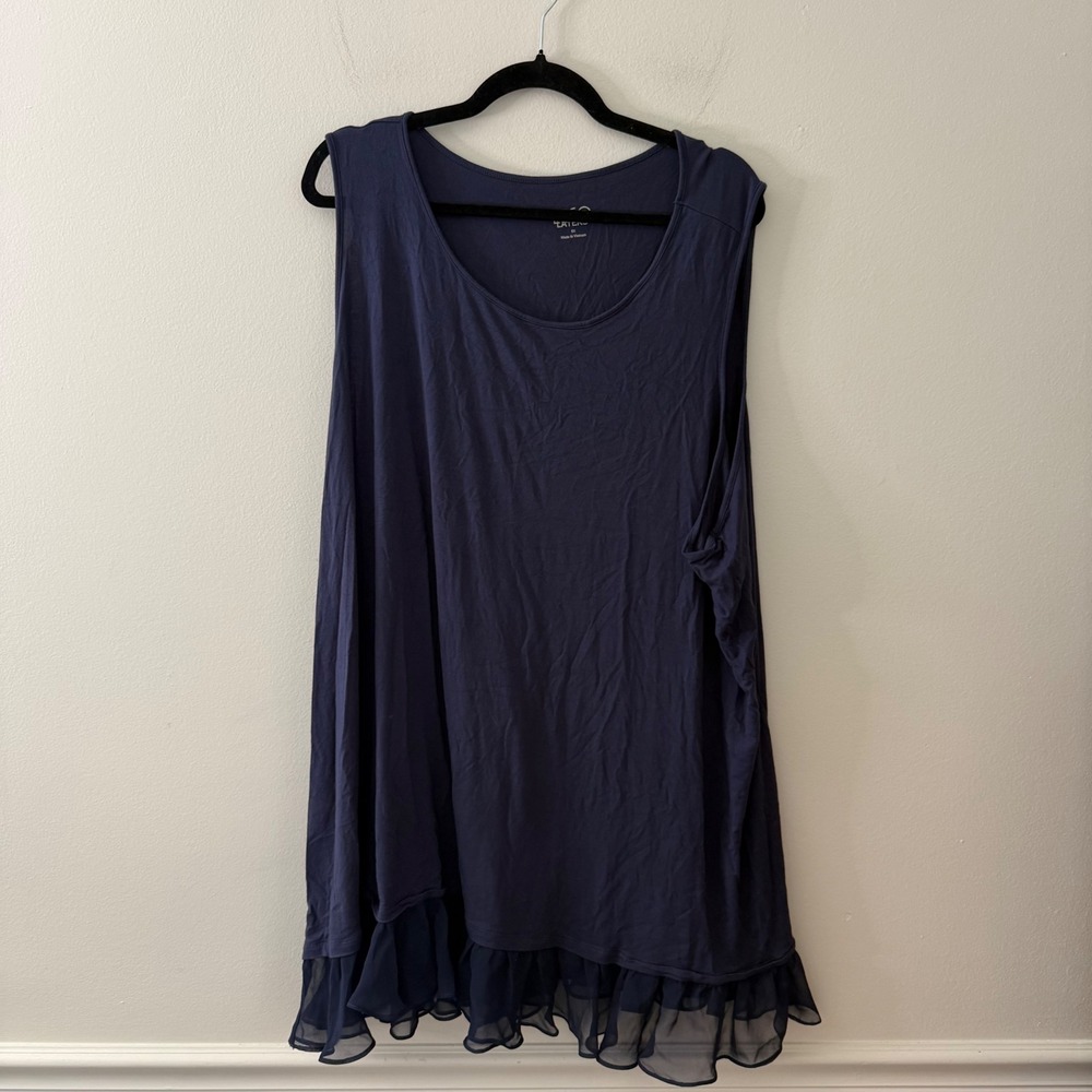 LOGO Layers by Lori Goldstein Navy Blue Ruffle Hem Sleeveless Tunic Top 5X‎